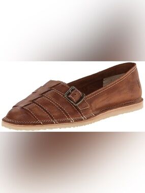 Frye Milly Fisherman flat shoes in a brown leather cognac color size 10M